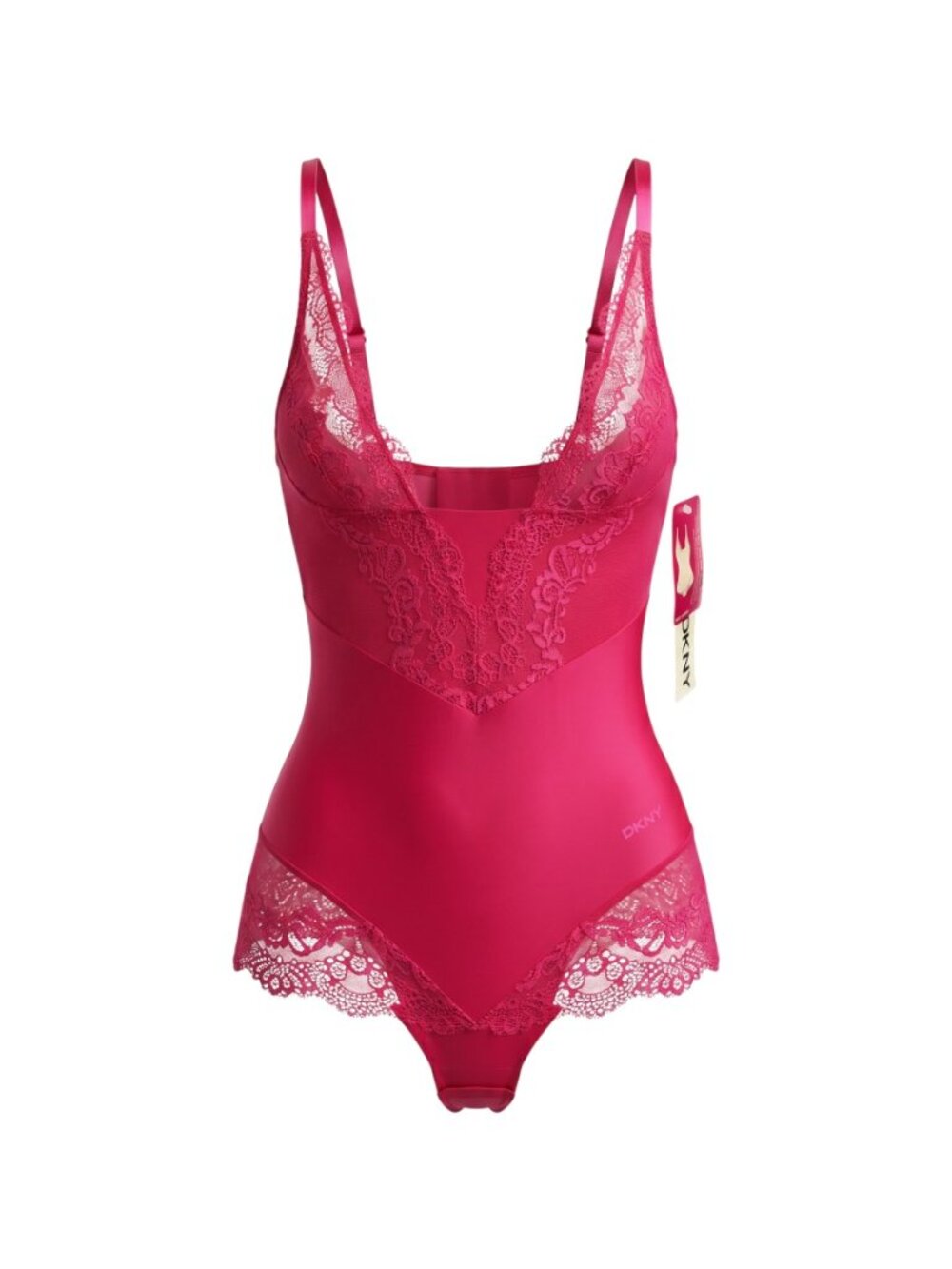 DKNY Red Lace Shaping Briefer Bodysuit Wear Your Own Bra NWT